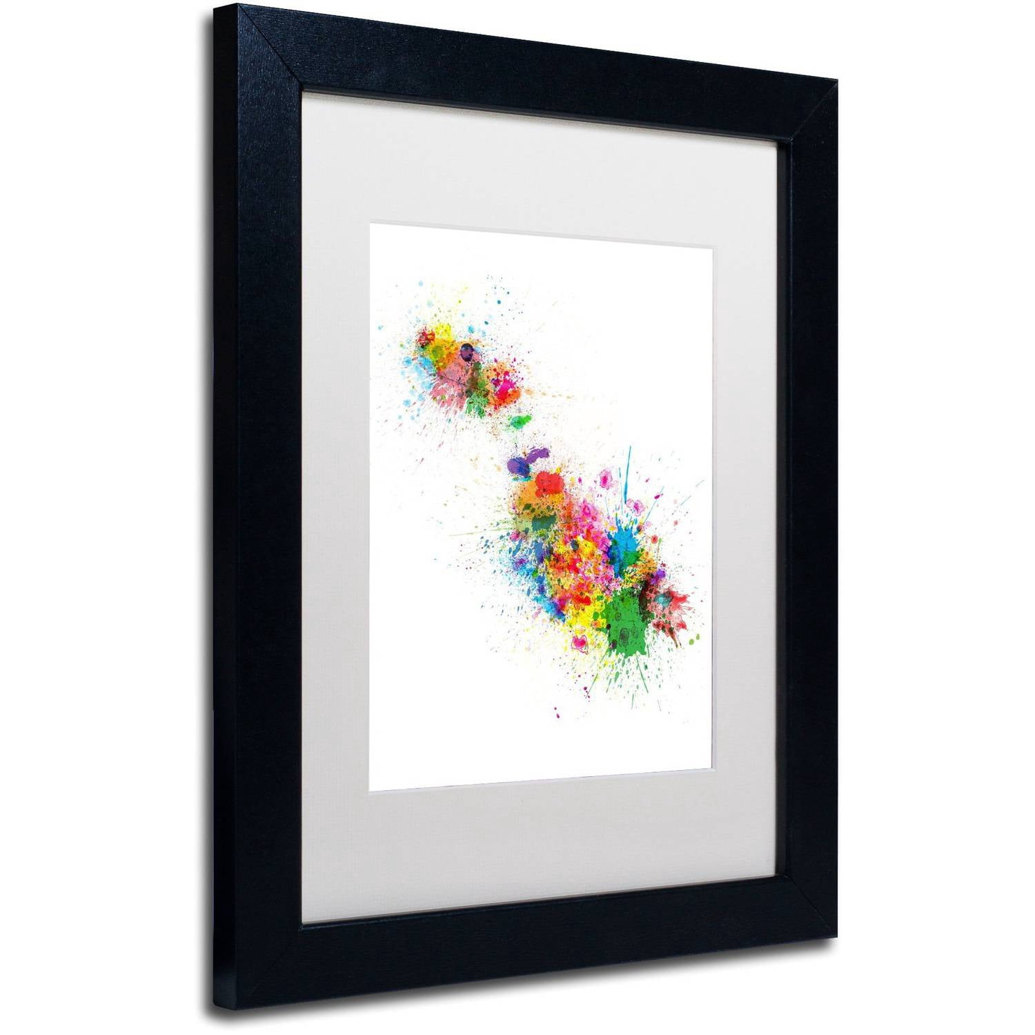 Trademark Fine Art 'Malta Map Paint Splashes' Canvas Art by Michael Tompsett, White Matte, Black Frame