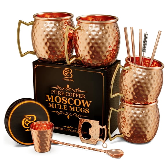 Juego de tazas de cobre Moscow Mule, 4 tazas martilladas, 100% cobre puro