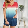 thumbnail image 6 of Scyoekwg Womens 2 Piece Outfits Casual Sweatsuits Sets Loose Gradient Color Trendy Short Sleeve V-Neck Tops Shorts Casual Tracksuit Matching Sets (Red,XL), 6 of 6
