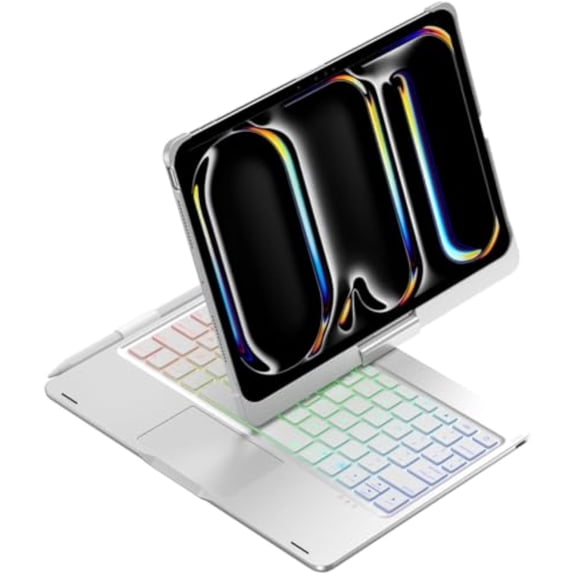 360 Rotatable Backlit Keyboard Cover with Trackpad & Pencil Slot for iPad 7/8/9 Gen, Air 3, Pro 10.5",Silver