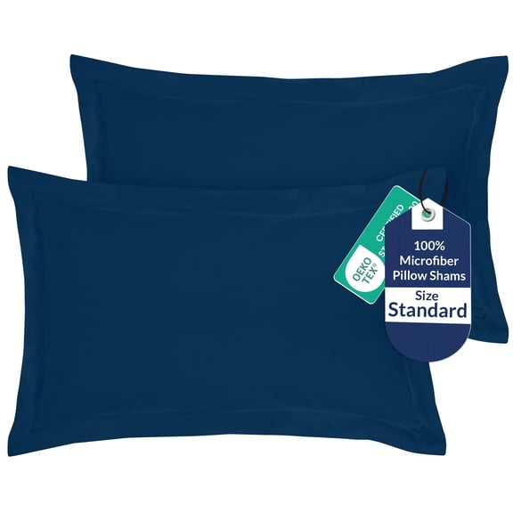 Royale Linens Pillow Shams 2 Pack Standard Size 20x26 Inch Brushed 1800 Microfiber Bed Pillow Shams, Wrinkle Resistant Super Soft and Cozy Back Overlap Closure - Oxford Pillowcase (Standard, Navy)