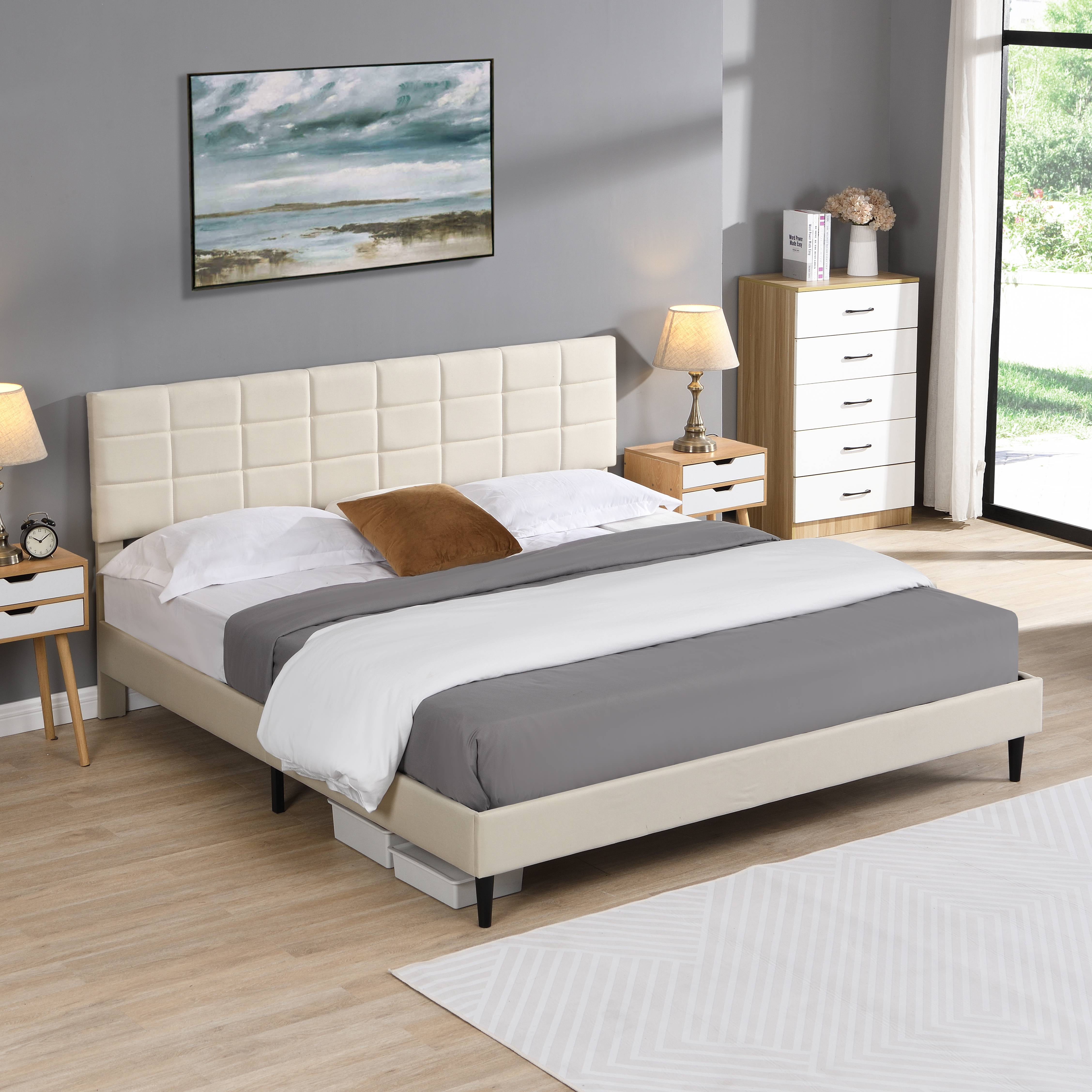 uhomepro Upholstered Platform Bed Frame, King Size Bed Frame with