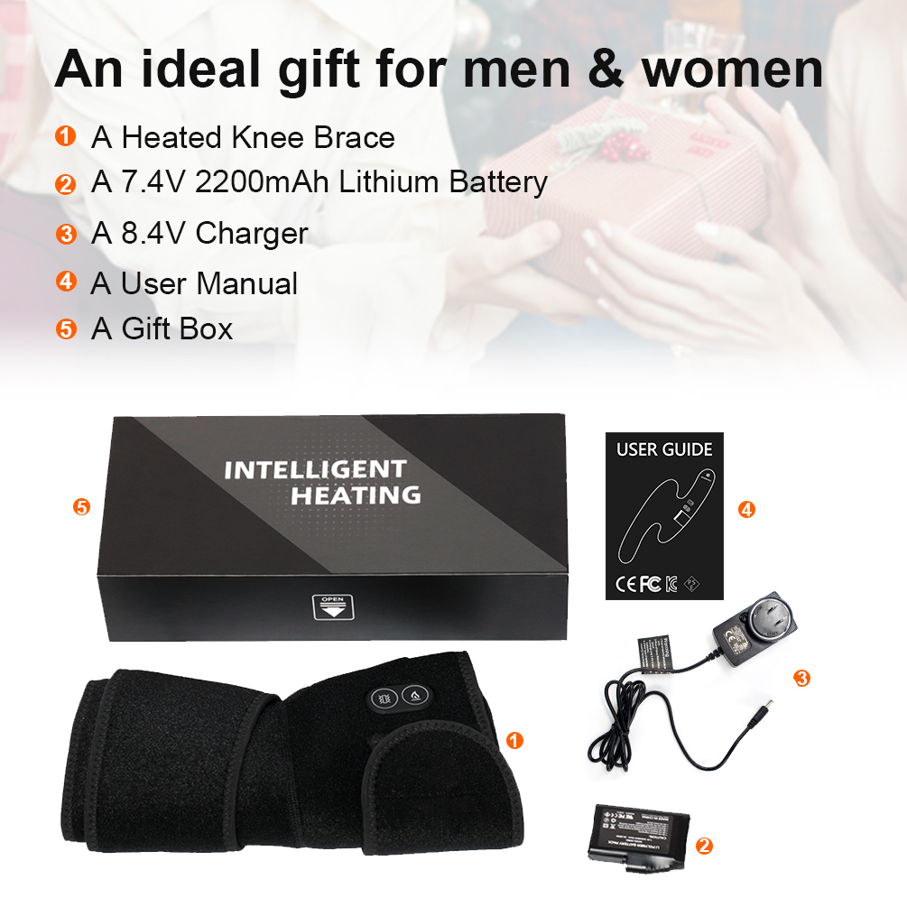 Snow Deer Heated Knee Brace Wrap 3 Adjustable 7.4V 2200mAh Lithium Battery Vibration Knee Massager with Heating Pad for Knee Pain Join Pain Relief