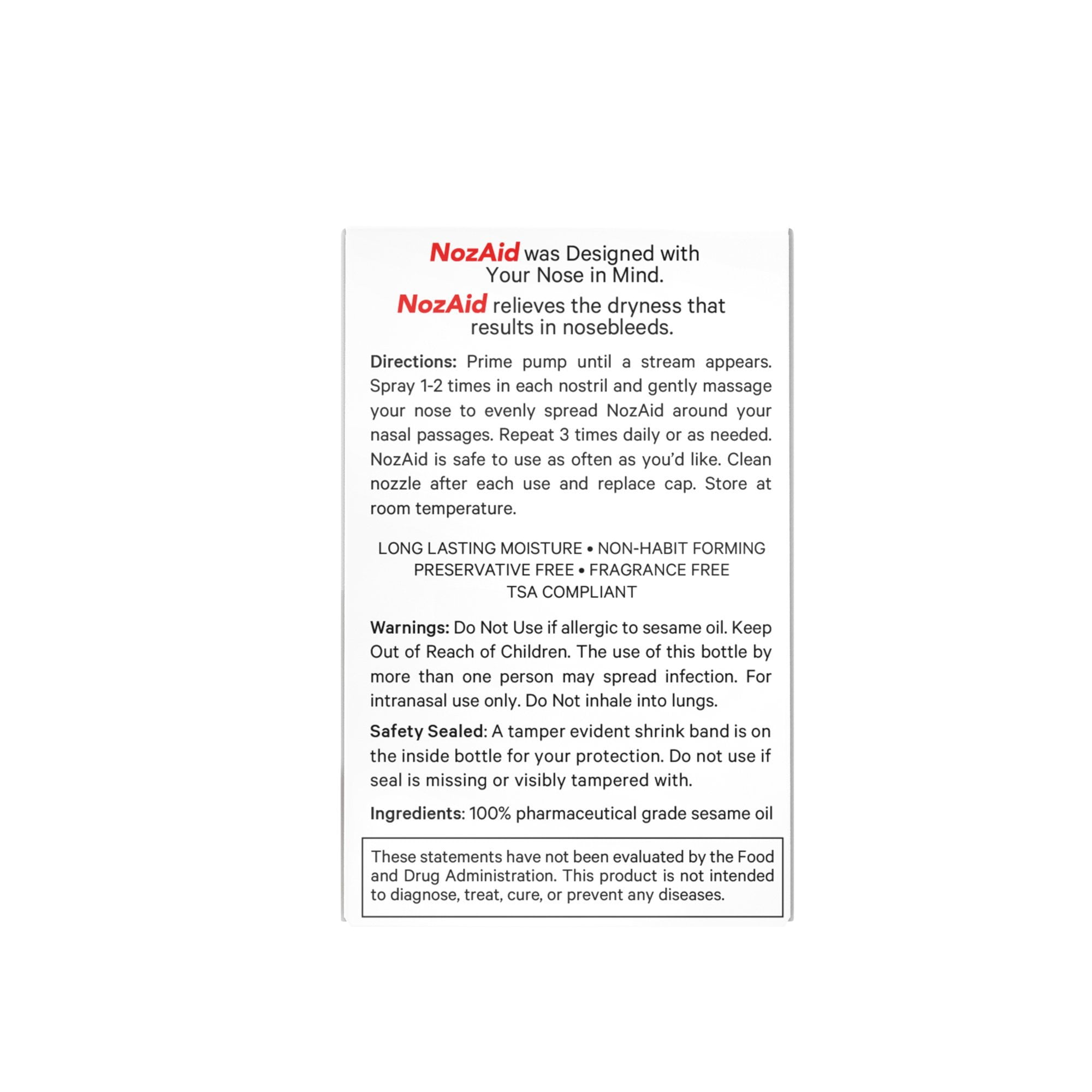 NozAid Nasal Moisturizer Spray w/ Sesame Oil .34 oz Barrier to