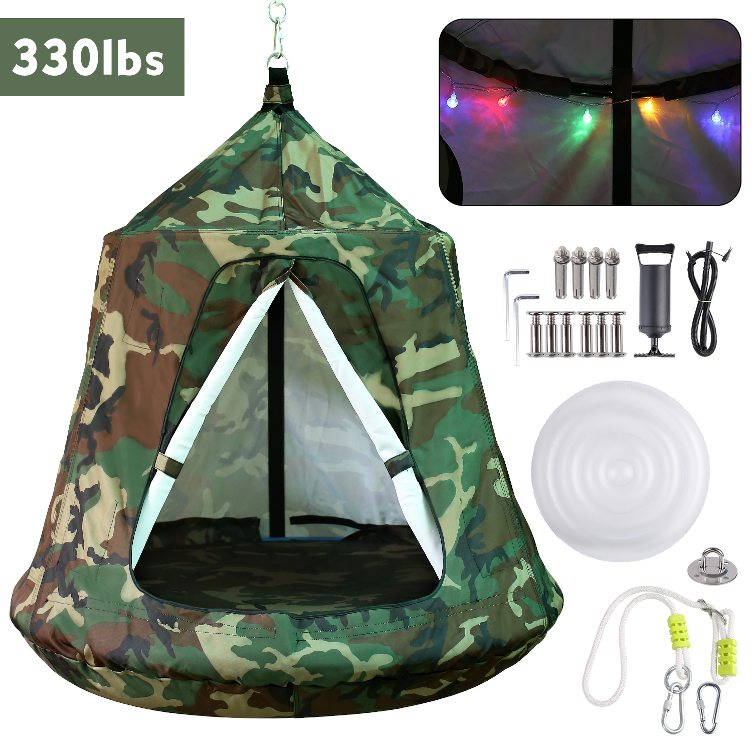 GARTIO Hanging Tree Tent, Kids Playhouse Swing Hanging Tent with LED Lights for Indoor Outdoor - image 1 of 7