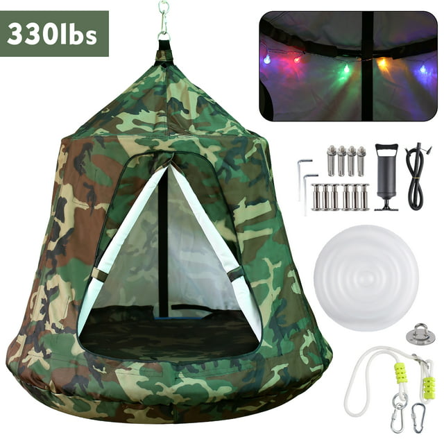 GARTIO Hanging Tree Tent, Kids Playhouse Swing Hanging Tent with LED Lights for Indoor Outdoor