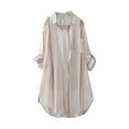 thumbnail image 1 of RKSTN Chemises à Manches Longues pour Femmes Mode Couleur Unie Rayure Coton et Lin Décontracté Ample Haut Chemise Manteau avec Poches, 1 of 7
