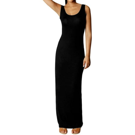 Women's Scoop Neck Pullover Form Fitting Full Length Dress Black S