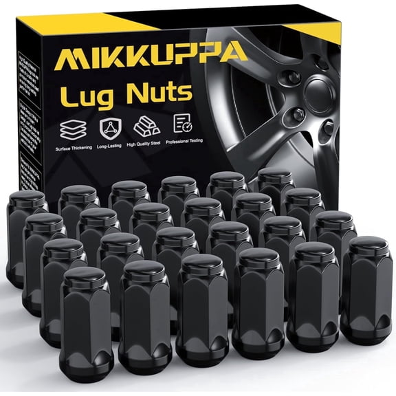 MIKKUPPA M14x1.5 Lug Nuts, Replacement for Chevy Silverado Suburban 1500 Tahoe Colorado Traverse, Ford F-150 Ram 1500 Aftermarket Wheel, 24pcs Black Closed End Bulge Acorn Tire Lug Nuts