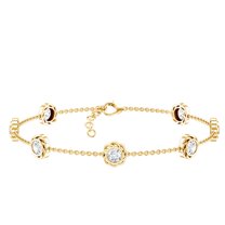 Rosec Jewels - Lab Diamond Flower Bracelet for Women - 7 Stone Station Chain Bracelet - EF-VS Grade, 14K Yellow Gold, 7.0 inches