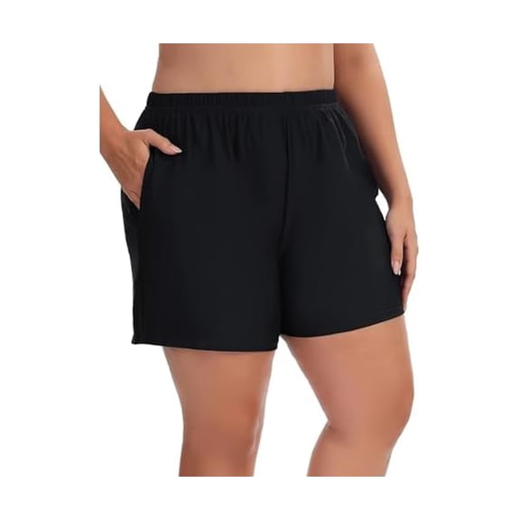 Women's Plus Size Swim Shorts High Waisted Bathing Suit Bottoms Long Swimsuit Board Short Tankini Trunks with Pocket