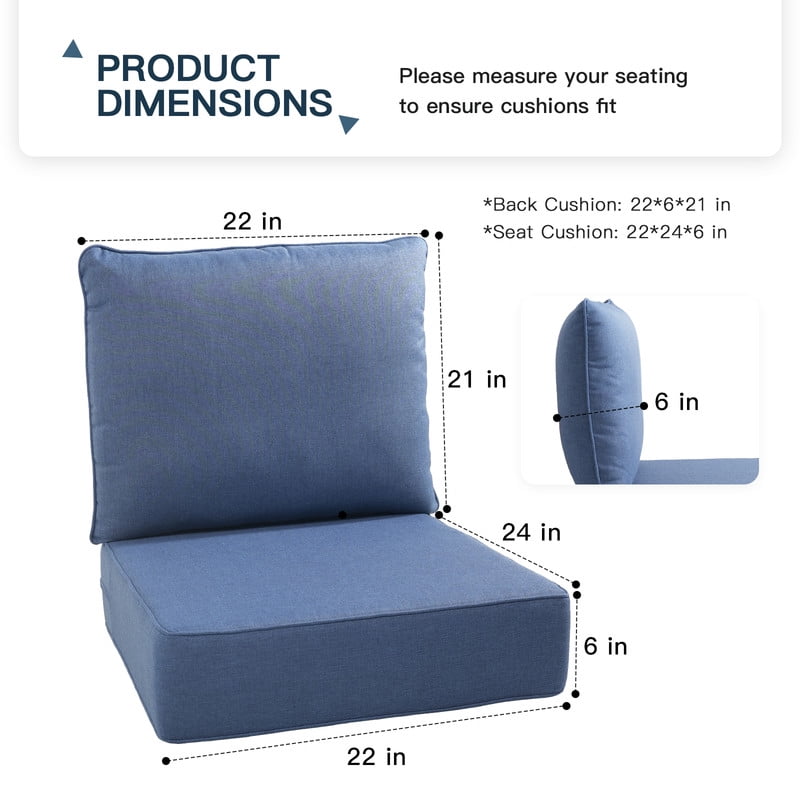 PARKWELL 4-Piece Outdoor Deep Seat Cushion Set, 22 x 24, Water Repellent, Fade Resistant, 6-Inch Thicken Deep Seat Bottom and Back Cushion for Chair, Sofa, and Couch, Navy