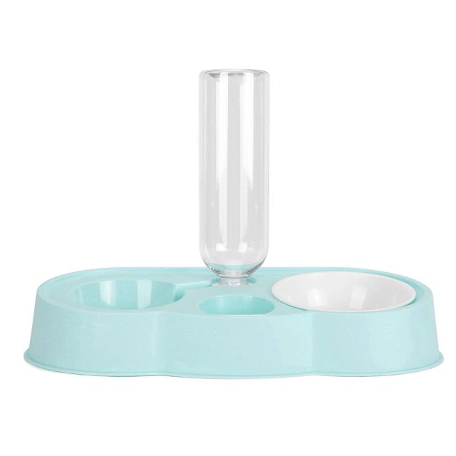 Pet Water and Food Bowl Set Stable Prevent Slip Double Pet Bowls with Automatic Water Dispenser Bottle for Cats Small Dogs Blue