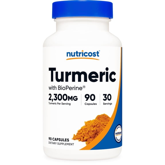 Nutricost Turmeric with BioPerine (2,300mg) 90 Capsules - 95% Curcuminoids and BioPerine Black Pepper Extract, Vegan, GMO-Free, 30 Servings
