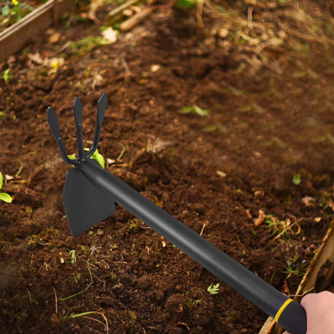 ABCISI Hoe and Cultivator, Garden Rake Hand Tiller Tool Heavy Duty Cultivator Hoe for loosening Soil Weeding Digging Flower Planting Garden Farming Agriculture Tool