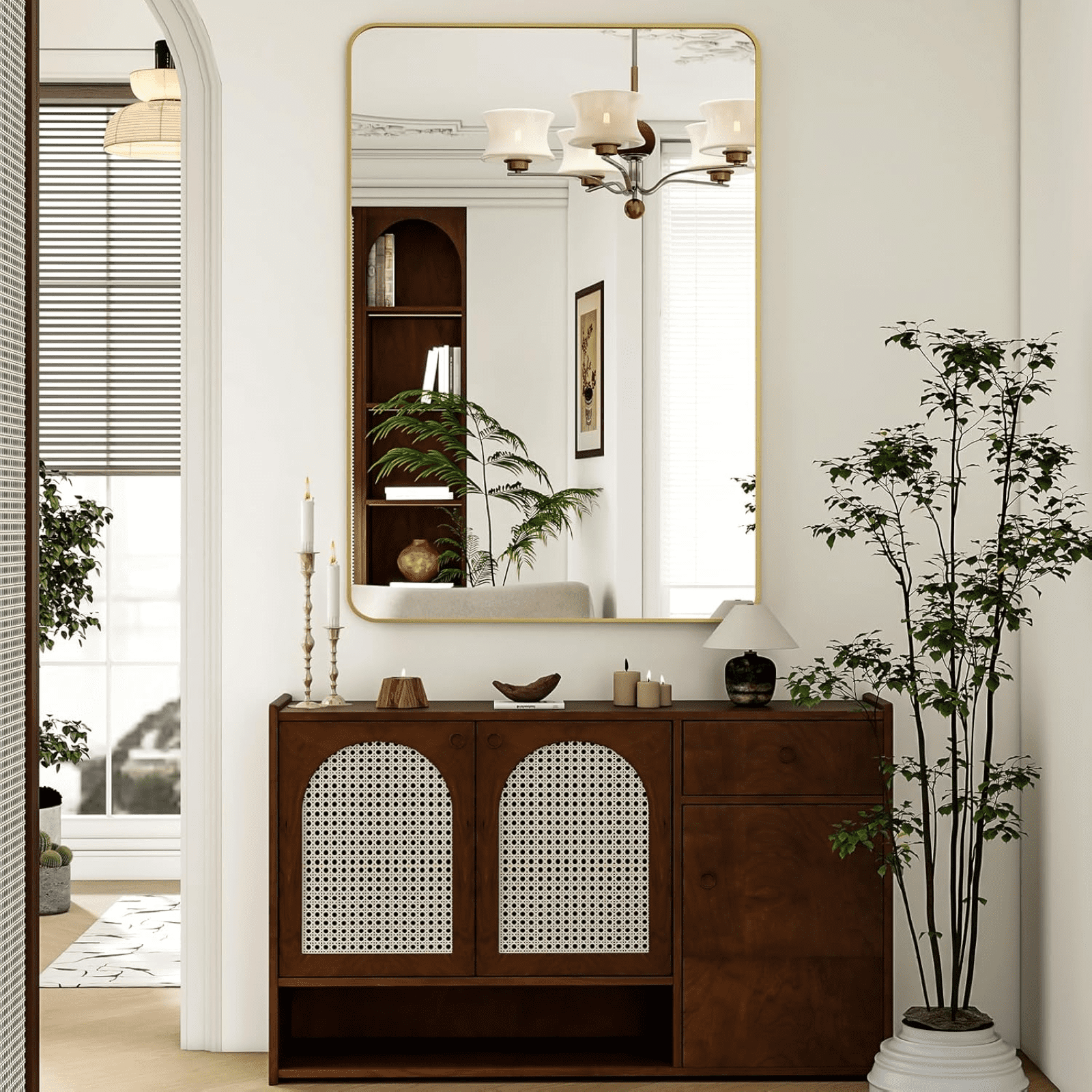AUROMIR 30"x48" Bathroom Mirror Wall-Mounted Vanity Mirror with Rectangular Metal Frame, Gold