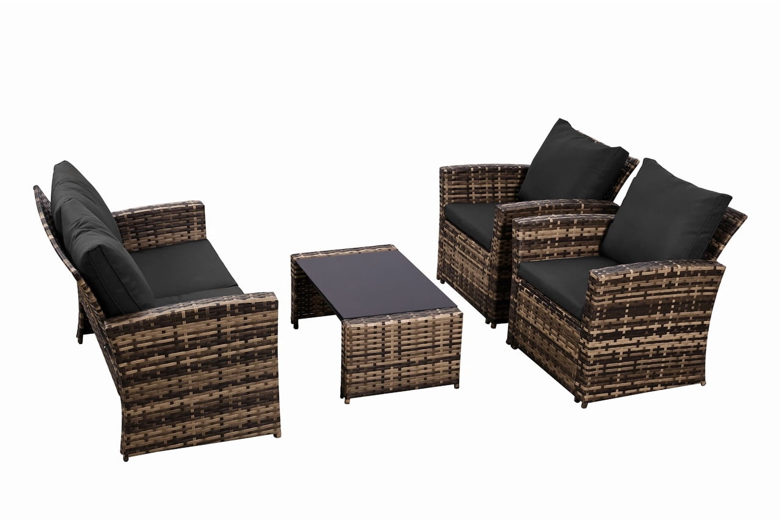 Howcool 4‑Piece Patio Furniture Set,Wicker Outdoor Rattan Sectional Sofa with Cushions, Pillows & Glass Table,All‑Weather Outdoor Conversation Set for Garden, Porch, Backyard, Patio