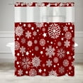 thumbnail image 2 of MIZHONA Red Christmas No Hooks Shower Curtains with Snap in Liner White Snowflake in Red Fabric Bathroom Curtain,71"× 83", 2 of 7