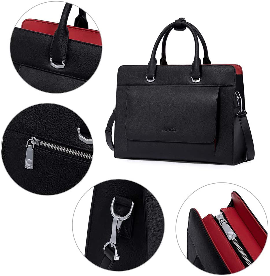 BOSTANTEN Women Briefcase 15.6 Inch Laptop Leather Slim Business Messenger Bag Shoulder Tote Handbags