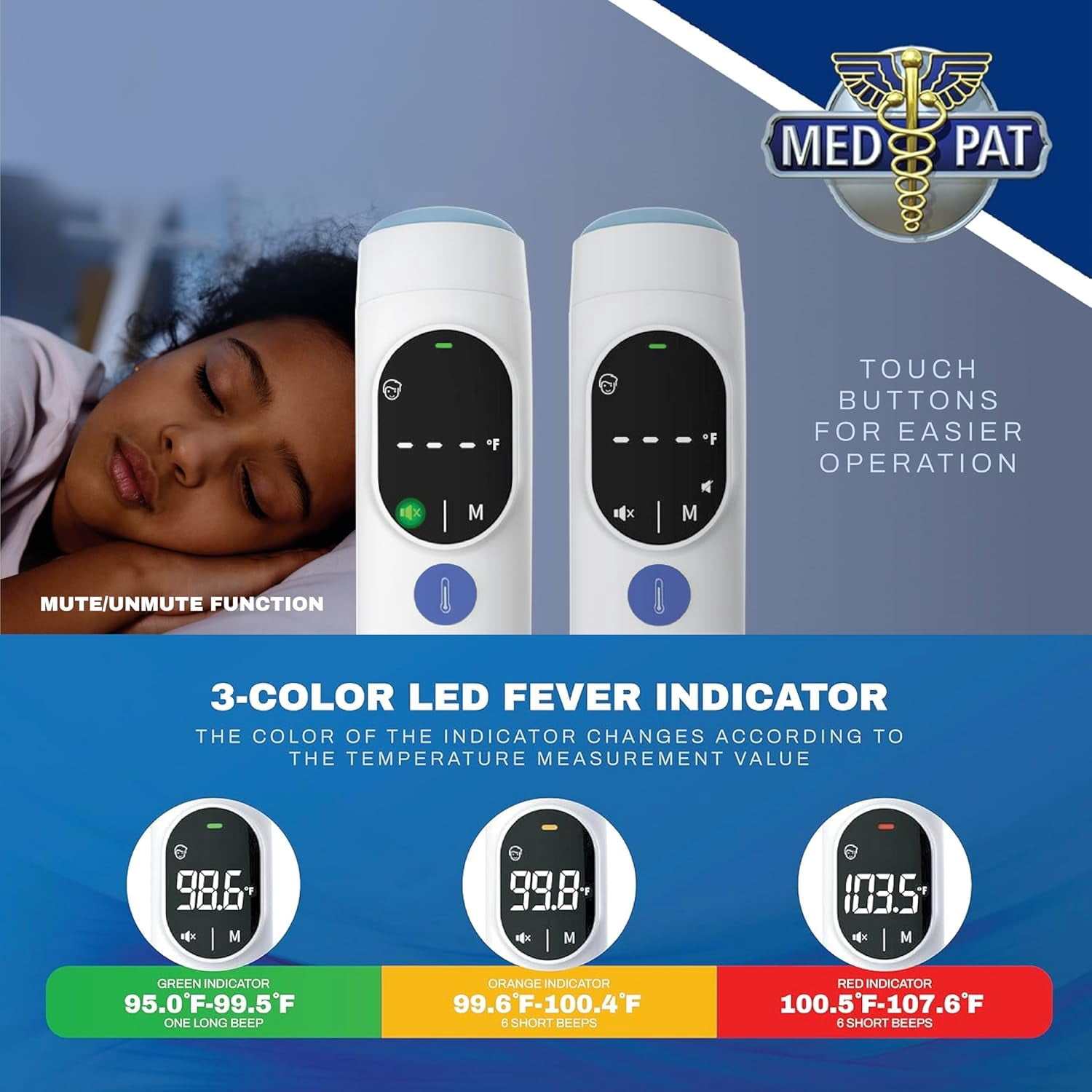 Med-Pat TH-1 Digital Infrared Ear and Forehead Thermometer, White