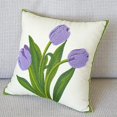 thumbnail image 2 of Nvzi Funda de almohada de algodón con mechones de tulipán estilo granja, funda de almohada con bordado floral primaveral, funda de cojín cuadrada suave (morado, 45,7 x 45,7 cm), 2 of 5