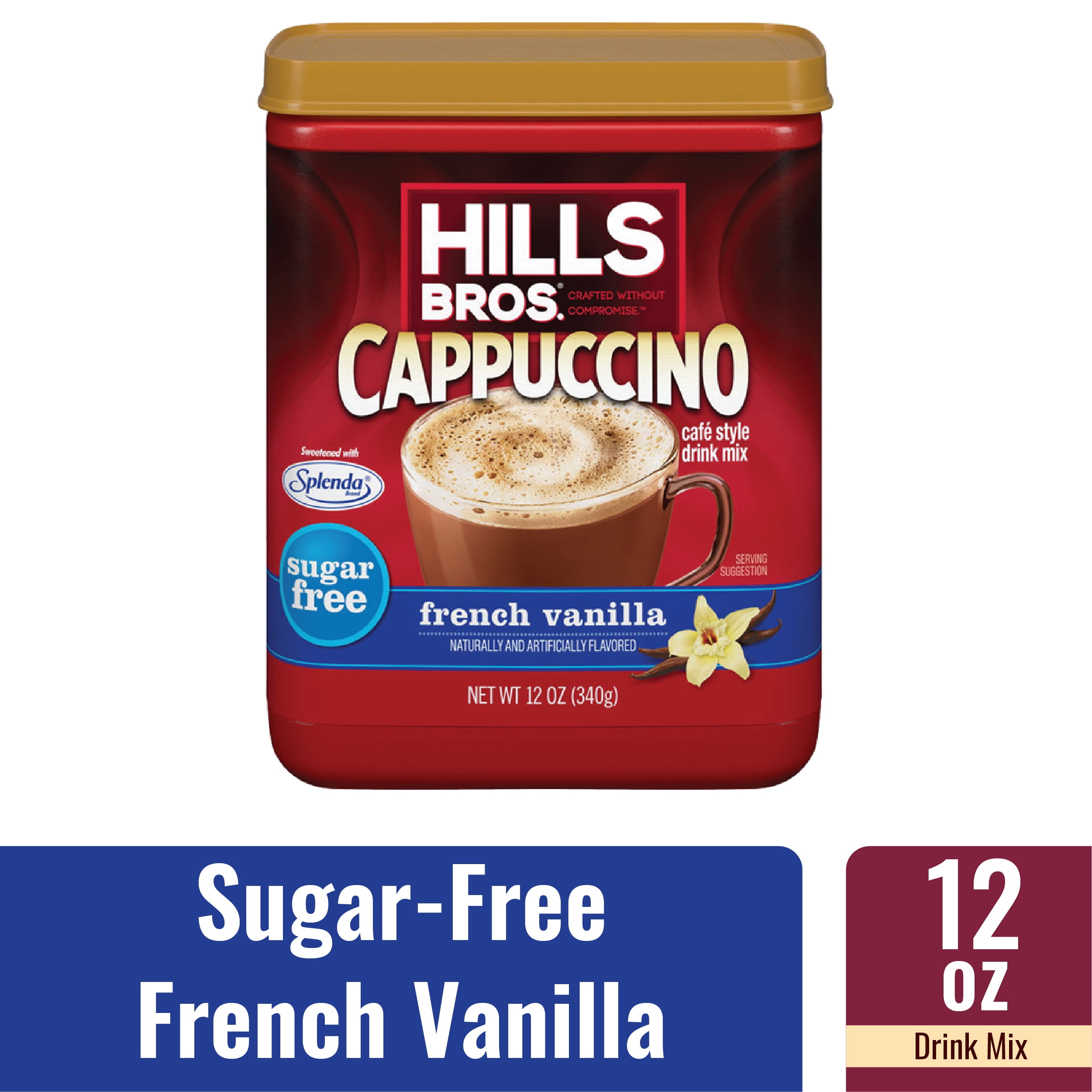 Hills Bros. Cappuccino Sugar-Free French Vanilla Medium Roast Instant Coffee, 12 Oz