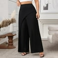 thumbnail image 4 of Roncen Plus Size Women's Wide Leg Pants - Loose Fit Solid Color Trousers with Elastic Waist & Stylish Back Design, 4 of 9