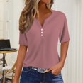 thumbnail image 2 of yunLCZ Basic T Shirts Women's Fashion Casual Solid Color Button Short Sleeve Top T Shirt Women's Short Sleeve Shirts Pink L, 2 of 4