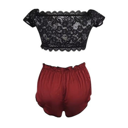 

Aayomet Lingerie Fashion Cold Shoulder Lace Underwear Uniforms Underwear Sets Sleepwear Pajamas L