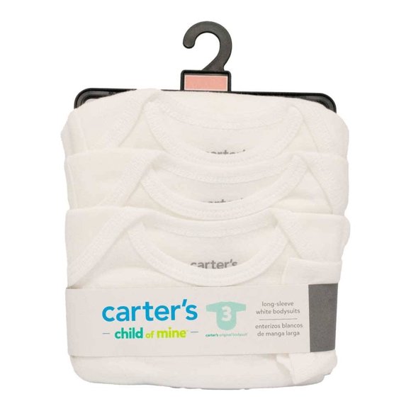 Set de Pañaleros Child of Mine Carter's Unisex con Cuello Redondo con Broches en la entre Pierna Manga Larga Blanco Talla 12 M