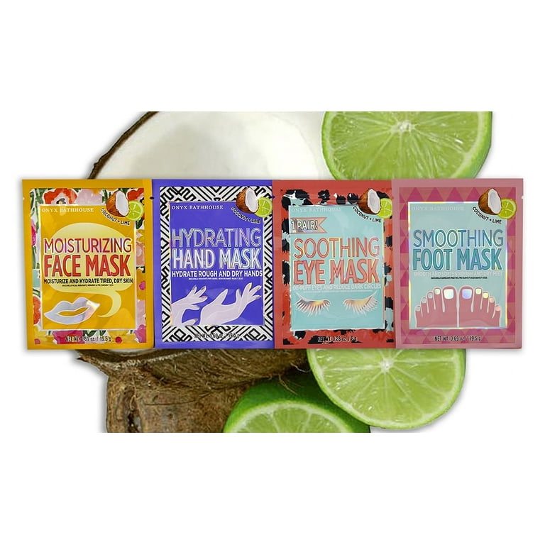 Onyx Bathhouse 4 PC Total Body Spa Set, Hand Peel Mask, Foot Mask