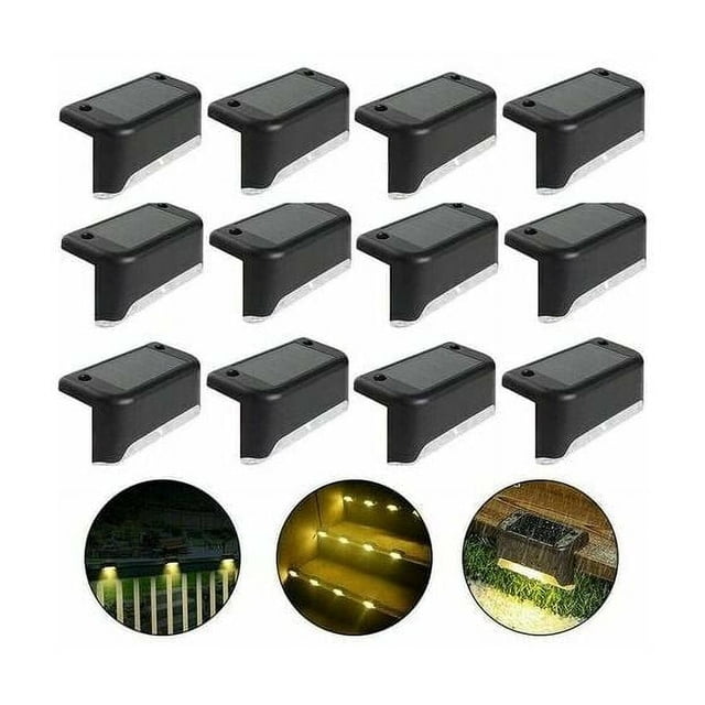 Luces solares impermeables IP65, paquete de 12 luces LED cálidas para jardín para cercas, terrazas y escaleras, iluminación exterior con energía solar