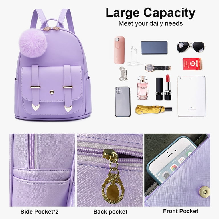 Girls Fashion Mini Backpack Purse, PU Leather Pompom Bookbag  display picture 1