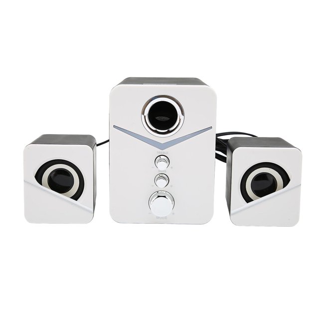 D-221 Bluetooth computer speaker with deep bass, 2.1-channel mini speaker for desktop computers, wedding party, white.