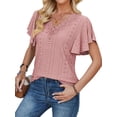 thumbnail image 5 of Nlife Women Floral Cut-out Scalloped Neck Ruffle Short SleeveT-Shirt, 5 of 7