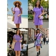 thumbnail image 6 of Fancyglim Women Dress Summer Short Sleeve Crew Neck T-Shirt Dresses Casual Loose Slit Beach Mini Dress Purple XL, 6 of 7