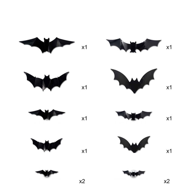 Three-dimensional Halloween LED Night Light Bats Holiday Party Window Display Garage Decoration PVC Flash Wall Stickers 12/24/48/60pcs