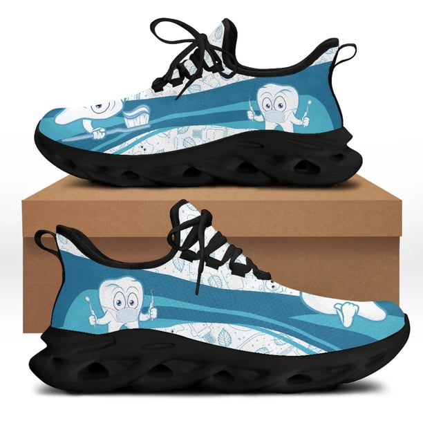 Zapatillas Yikeluo con estampado de dientes de dibujos animados para mujer, zapatos planos de malla con cordones, zapatos de dentista, calzado femenino transpirable de primavera, zapatillas