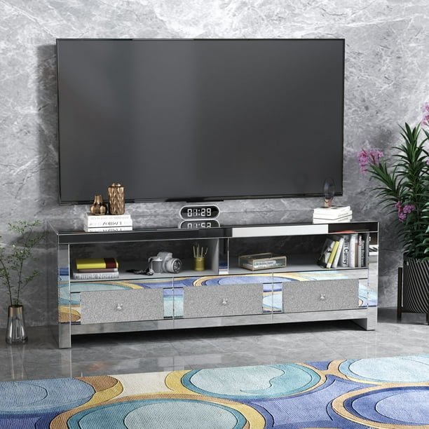 Mirrored TV Stand Home Media Enterainment Center for TV up to 60 inch
