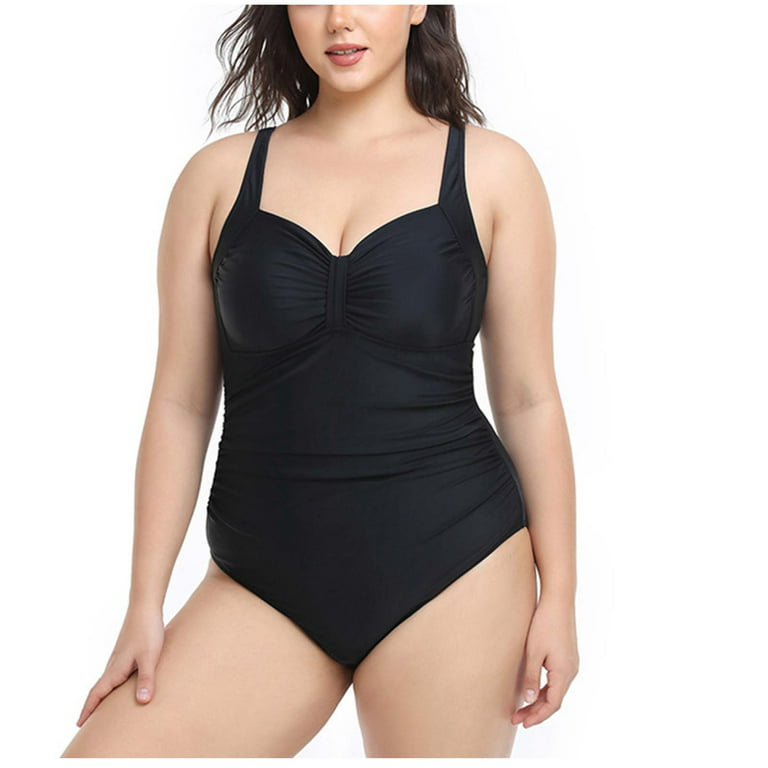 HIMIWAY Women's Plus Size One-Piece Solid Colour Swimming Costume