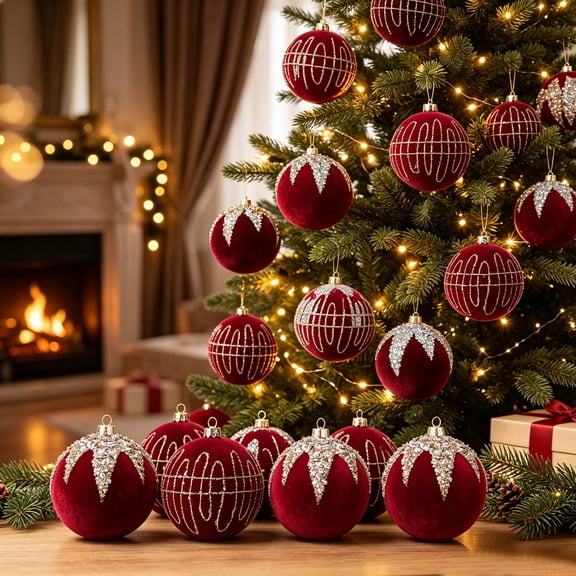 6Pcs Christmas Baubles Ornaments with Hanging Loop for Christmas Tree Home Party Holiday Decor