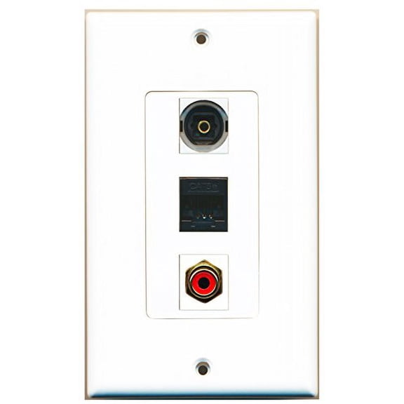 RiteAV - 1 Port RCA Red and 1 Port Toslink and 1 Port Cat5e Ethernet Black Wall Plate Decorative