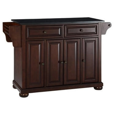 Kingfisher Lane Traditional Wood Kitchen Island w/ Granite Top in Mahogany/Black