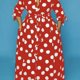thumbnail image 1 of Vestido elegante de talla grande, vestido largo con cinturón y cuello abotonado con estampado de lunares para mujer, 1 of 4