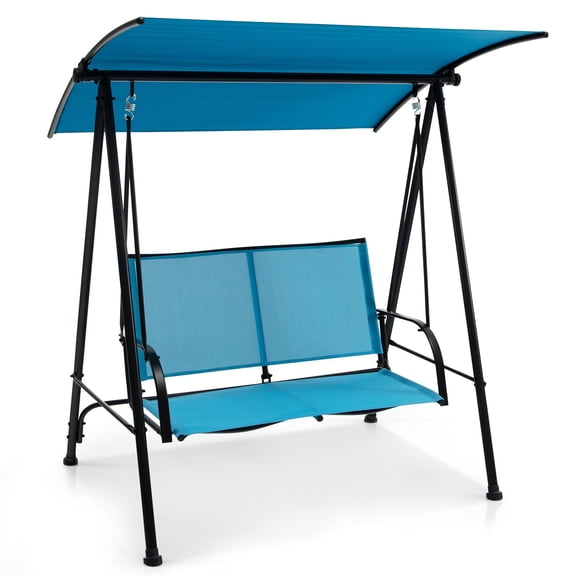 2-Person Outdoor Porch Swing with Canopy, Fabric, Heavy-Duty Metal Frame