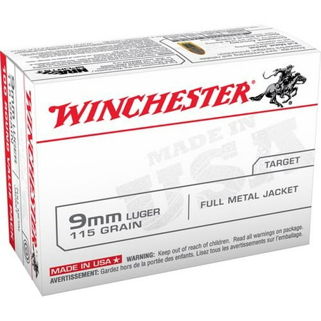 Winchester 9mm Luger 115-Grain Full Metal Jacket Bullets, 100ct