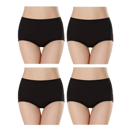 Womens  Comfort Cotton Briefs Firm Tummy Control Underwear Panty High Waist Cotton Boyshorts 4-Pack
