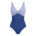 thumbnail image 5 of One Piece Swimsuits for Women Low Back Tummy Control Bathing Suits Front Cross Knot Ruched Full Coverage Slimming Swimwear Blue,M, 5 of 6
