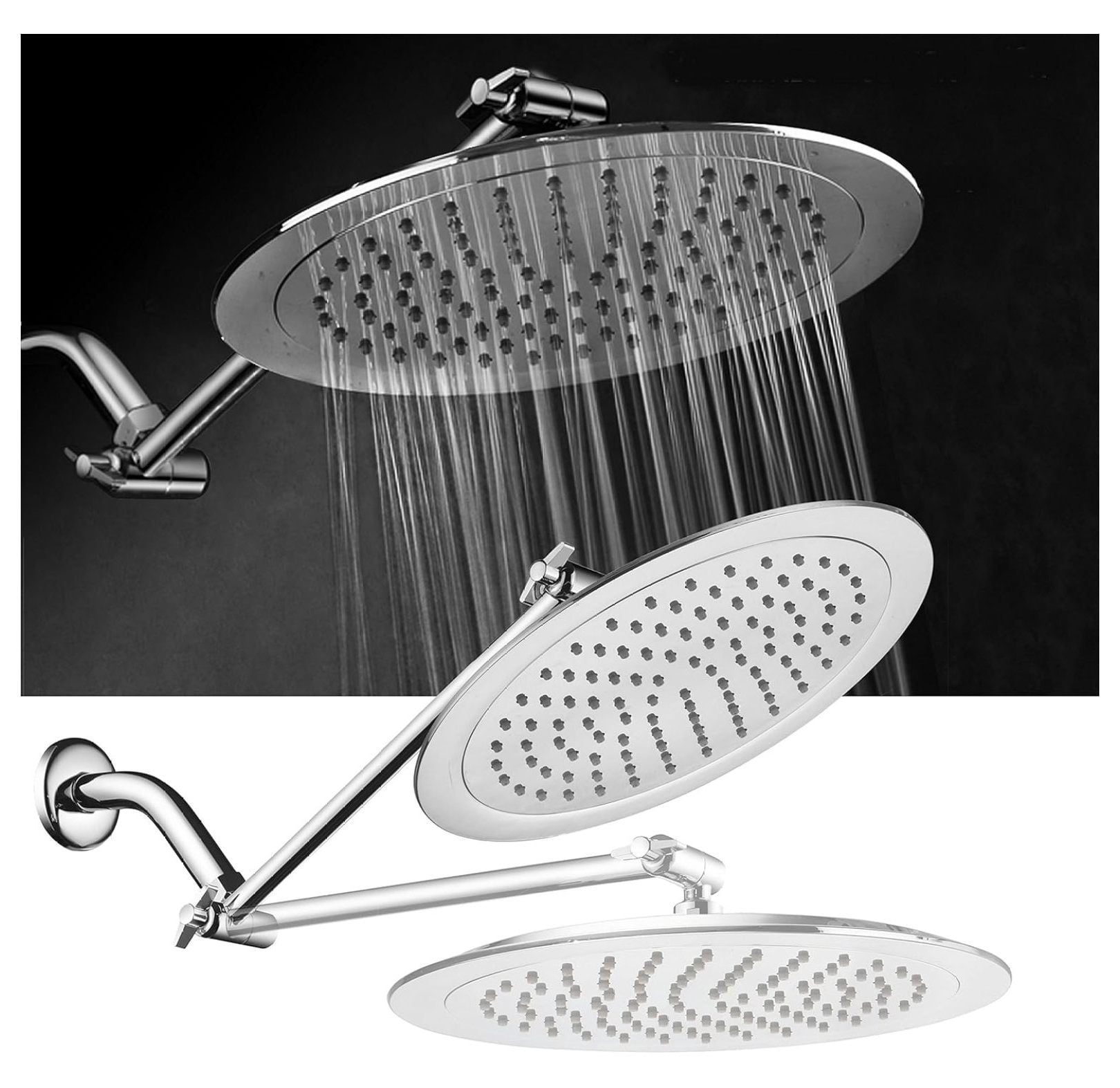 9-inch Rain Shower Head with 11-inch Brass Extension Arm - Adjustable Rainfall Shower System, High Pressure, Spa Experience