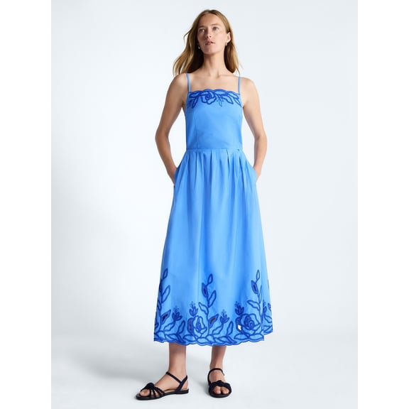Free Assembly Women's and Women's Plus Embroidered Cotton Midi Dress, Sizes XS-4X